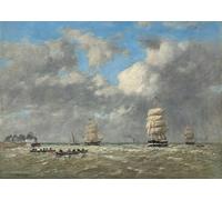 HRJUBWREE Dipinti Famosi Stampe d'Arte Mural Dipinto Le Havre di Eugène Louis Boudin Per la Decorazione del Soggiorno 60x90cm