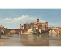 HRJUBWREE Dipinti Famosi Stampe d'Arte Mural Dipinto l'isola e il ponte di San Bartolomeo di Jean Baptiste Camille Corot Per la Decorazione del Soggiorno 60x90cm