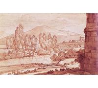 HRJUBWREE Dipinti Famosi Stampe d'Arte Mural Dipinto Paesaggio con un fiume una mandria e un mandriano di Claude Lorrain Per la Decorazione del Soggiorno 60x90cm