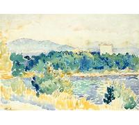 HRJUBWREE Dipinti Famosi Stampe d'Arte Mural Dipinto Paesaggio mediterraneo con una casa bianca di Henri Edmond Cross Per la Decorazione del Soggiorno 60x90cm