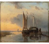 HRJUBWREE Dipinti Famosi Stampe d'Arte Mural Dipinto Porto su un fiume olandese di Johan Barthold Jongkind Per la Decorazione del Soggiorno 60x90cm