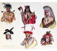 HRJUBWREE Dipinti Famosi Stampe d'Arte Mural Dipinto Ritratti di sei indiani dai Sioux Renard Pawnee Creek Otto del barone Dudevant Jean Francois Maurice Sand Per la Decorazione del Soggiorno 60x90cm