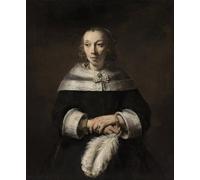 HRJUBWREE Dipinti Famosi Stampe d'Arte Mural Dipinto Ritratto di dama con ventaglio di piume di struzzo di Rembrandt Van Rijn Per la Decorazione del Soggiorno 60x90cm