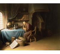 HRJUBWREE Dipinti Famosi Stampe d'Arte Mural Dipinto un vecchio che accende la pipa instudio di Gerrit Dou Per la Decorazione del Soggiorno 60x90cm
