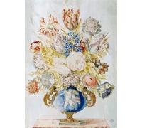 HRJUBWREE Dipinti Famosi Stampe d'Arte Mural Dipinto Vaso in cristallo profondo con mazzo di fiori di Giovanna Garzoni Per la Decorazione del Soggiorno 60x90cm
