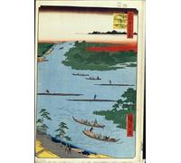HRJUBWREE Dipinto su Tela Classico Quadri su Tela Stampe Pittura Cento celebrità di Edo la foce del fiume Nakagawa di Utagawa Hiroshige Per la Decorazione dell'ufficio 60x90cm