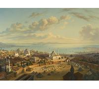 HRJUBWREE Dipinto su Tela Classico Quadri su Tela Stampe Pittura Costantinopoli Dalla torre del fuoco di Beyazit di Hubert Sattler Per la Decorazione dell'ufficio 60x90cm