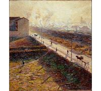 HRJUBWREE Dipinto su Tela Classico Quadri su Tela Stampe Pittura Il mattino o la strada suburbana al mattino Dipinto di Umberto Boccioni Per la Decorazione dell'ufficio 60x90cm