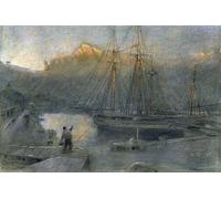 HRJUBWREE Dipinto su Tela Classico Quadri su Tela Stampe Pittura il porto di Sollo Maiorca di Albert Goodwin Per la Decorazione dell'ufficio 60x90cm