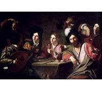 HRJUBWREE Dipinto su Tela Classico Quadri su Tela Stampe Pittura Incontro di bevitori di Bartolomeo Manfredi Per la Decorazione dell'ufficio 60x90cm
