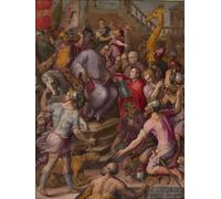 HRJUBWREE Dipinto su Tela Classico Quadri su Tela Stampe Pittura Lorenzo il Magnifico riceve l'omaggio degli ambasciatori di Giorgio Vasari Per la Decorazione dell'ufficio 60x90cm