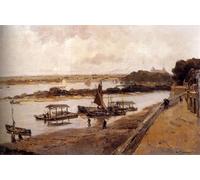 HRJUBWREE Dipinto su Tela Classico Quadri su Tela Stampe Pittura Navigazione sul Waal vicino a Woudrichem con il castello di Loevestein oltre di Per la Decorazione dell'ufficio 60x90cm