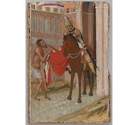 HRJUBWREE Dipinto su Tela Classico Quadri su Tela Stampe Pittura Santo di Tours che divide il suo mantello con un mendicante di Ambrogio Lorenzetti Per la Decorazione dell'ufficio 60x90cm