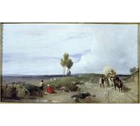 HRJUBWREE Dipinto su Tela Classico Quadri su Tela Stampe Pittura sulla strada da Boulogne a Parigi guardando verso St Omer di Richard Parkes Bonington Per la Decorazione dell'ufficio 60x90cm