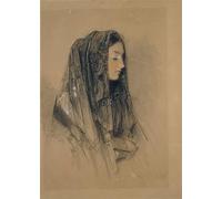 HRJUBWREE Dipinto su Tela Classico Quadri su Tela Stampe Pittura Testa di ragazza italiana in mantiglia di John Frederick Lewis Per la Decorazione dell'ufficio 60x90cm