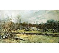 HRJUBWREE Dipinto su Tela Classico Quadri su Tela Stampe Pittura un frutteto in rovina nelle zone rurali di Francois Flameng Per la Decorazione dell'ufficio 60x90cm
