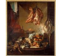 HRJUBWREE Dipinto su Tela Classico Quadri su Tela Stampe Pittura un interno di cucina Natura morta di selvaggina Frutta e carne di Desportes Per la Decorazione dell'ufficio 60x90cm