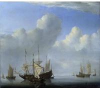 HRJUBWREE Dipinto su Tela Classico Quadri su Tela Stampe Pittura Una nave in arrivo e un'altra in navigazione di Willem Van De Velde il Giovane Per la Decorazione dell'ufficio 60x90cm