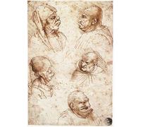 HRJUBWREE Famoso Pittura Astratta Poster Manifesti Quadri Arte Cinque teste di caricatura di Leonardo Da Vinci Per la Decorazione Domestica 60x90cm
