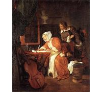 HRJUBWREE Famoso Pittura Astratta Poster Manifesti Quadri Arte lo scrittore di lettere sorpreso di Gabriel Metsu Per la Decorazione Domestica 60x90cm