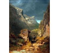 HRJUBWREE Famoso Pittura Astratta Poster Manifesti Quadri Arte Paesaggio di montagna con edicola presso una roccia di Carl Spitzweg Per la Decorazione Domestica 60x90cm