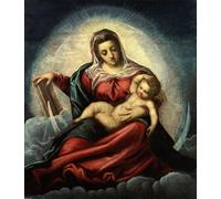 HRJUBWREE Nordico Pittura la Dama col Bambino in una mandorla su luna crescente e nuvole con il Libro della Sapienza di Jacopo Robusti Tintoretto Per la Decorazione della Camera da Letto 60x90cm