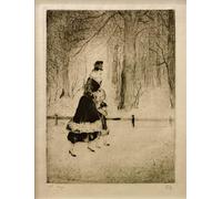 HRJUBWREE Riproduzione Dipinto Stampa Immagine Pittura su Tela Vintage Dama con Bambino al Tiergarten di Lesser Ury Per la Decorazione Murale 60x90cm