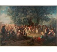 HRJUBWREE Riproduzione Dipinto Stampa Immagine Pittura su Tela Vintage Danza del villaggio sotto il tiglio di Ludwig Knaus Per la Decorazione Murale 60x90cm