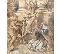 HRJUBWREE Riproduzione Dipinto Stampa Immagine Pittura su Tela Vintage Lady col Bambino Battista e Papa Stefano di Pietro Da Cortona Per la Decorazione Murale 60x90cm
