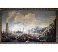HRJUBWREE Riproduzione Dipinto Stampa Immagine Pittura su Tela Vintage Veduta di un porto Olio su tela di Salvator Rosa Per la Decorazione Murale 60x90cm