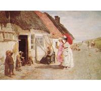 HRJUBWREE Riproduzione Dipinto Stampa Immagine Pittura su Tela Vintage Visita alla casetta dei pescatori di Marie-francois Firmin-girard Per la Decorazione Murale 60x90cm