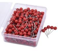 Hrlace 300 spilli per cartoncino, testa rotonda, 5 mm, testa colorata, testa in plastica, per mappe, bacheca del mondo, in sughero, marcatura del tessuto, rosso