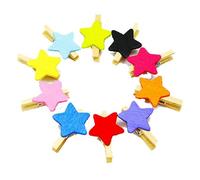 Hrlace 50 mollette da bucato a forma di stelle, in legno, 3 cm, mini clip per foto, colorate, per fai da te, Natale, matrimoni, feste, decorazioni colorate
