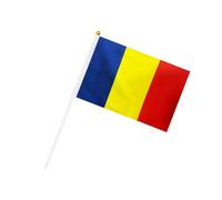 Hrlace Bandiera piccola per eventi sportivi 2024 Hand Waving Flag 24 Paesi in tessuto double face, per sfilate, feste di festival, 21 x 14 cm, Romania 30 pezzi