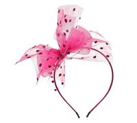 Hrlace Fascia per capelli in pizzo con fiocco in tulle, motivo a pois, elastica, per donne e ragazze, feste, San Valentino, compleanno, matrimonio, colore rosso rosa
