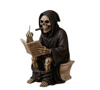 Hrlace Figure scheletriche Grimreaper dito medio figura toilette teschio statua Halloween decorazione divertente falciatrice statue resina scheletro figure scheletriche per casa ufficio scrivania