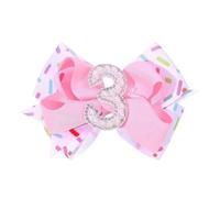 Hrlace Fiocco per capelli di compleanno per bambine e bambine, con perline e numeri, clip per capelli per bambini, 1, 2, 3, 4, 5, 6 anni, gelato, festa 3 anni