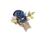 Hrlace Fiore da polso in raso, da polso, da matrimonio, da polso, con fiori artificiali, per matrimoni, sposi, damigelle, testimoni, ospiti, blu scuro, 1 pezzo