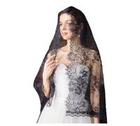 Hrlace Mantilla, velo da chiesa, stile cattolico, vintage, velo di massa, cappella, copricapo, velo in pizzo, per sposa, matrimonio, sera, ballo, feste, colore nero, 145 x 75 cm