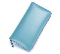 Hrlace Portafoglio da donna con blocco RFID, in pelle, vintage, con chiusura lampo, per passaporto, organizer, Azzurro, Vintage