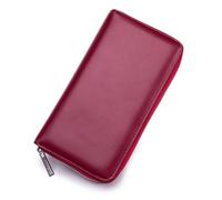 Hrlace Portafoglio da donna con blocco RFID, in pelle, vintage, con chiusura lampo, per passaporto, organizer, rosso vivo