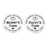 HRLORK Moneta decisionale per i nuovi genitori in acciaio inox, divertente regalo per neonati mamma e papà, moneta a scatto per festa della mamma, compleanno, doccia, regalo novità