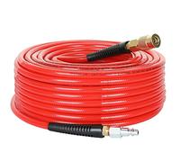 Hromee Tubo dell'aria in poliuretano da 1/4" x 300 m, con limitatori di piegatura, tubo compressore in PU con attacco rapido industriale da 1/4" e kit di spina, rosso