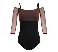 HROYL Body da Danza Donna con Off the Shoulder Manica 3/4 Leotard da Balletto Body Top Ginnastica,M