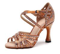 HROYL Donna & Bambina Scarpe da Ballo con Strass Latino Salsa Scarpe da Ballo Donna con Brillantini,Marrone IT-QJW1046-7.5,EU 40