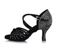 HROYL Donna & Bambina Scarpe da Ballo con Strass Latino Salsa Scarpe da Ballo Donna con Brillantini,Nero IT-45903-6.5,EU 37
