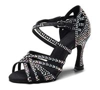 HROYL Donna & Bambina Scarpe da Ballo con Strass Latino Salsa Scarpe da Ballo Donna con Brillantini,Nero IT-QJW1046-7.5,EU 39