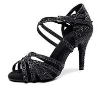 HROYL Donna & Bambina Scarpe da Ballo con Strass Latino Salsa Scarpe da Ballo Donna con Brillantini,Nero IT-QJW7169-6,EU 41