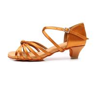 HROYL Donna e Ragazze Scarpe da Ballo Latino/Salsa/Scarpe da Ballo in Raso Tacco 4cm ZSDJ Marrone 32 EU