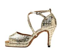 HROYL Donna Scarpe da Ballo Latino Americano con Tacco Alto Scarpe da Ballo da Sala da Salsa Bachata Caraibico,Modello YCL225-8.5-428-Oro,EU 38